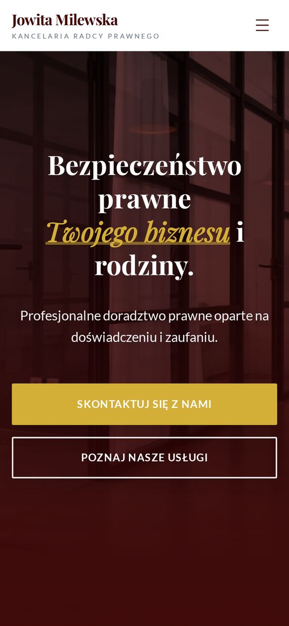 Strona główna kancelariamilewska.pl na telefonie