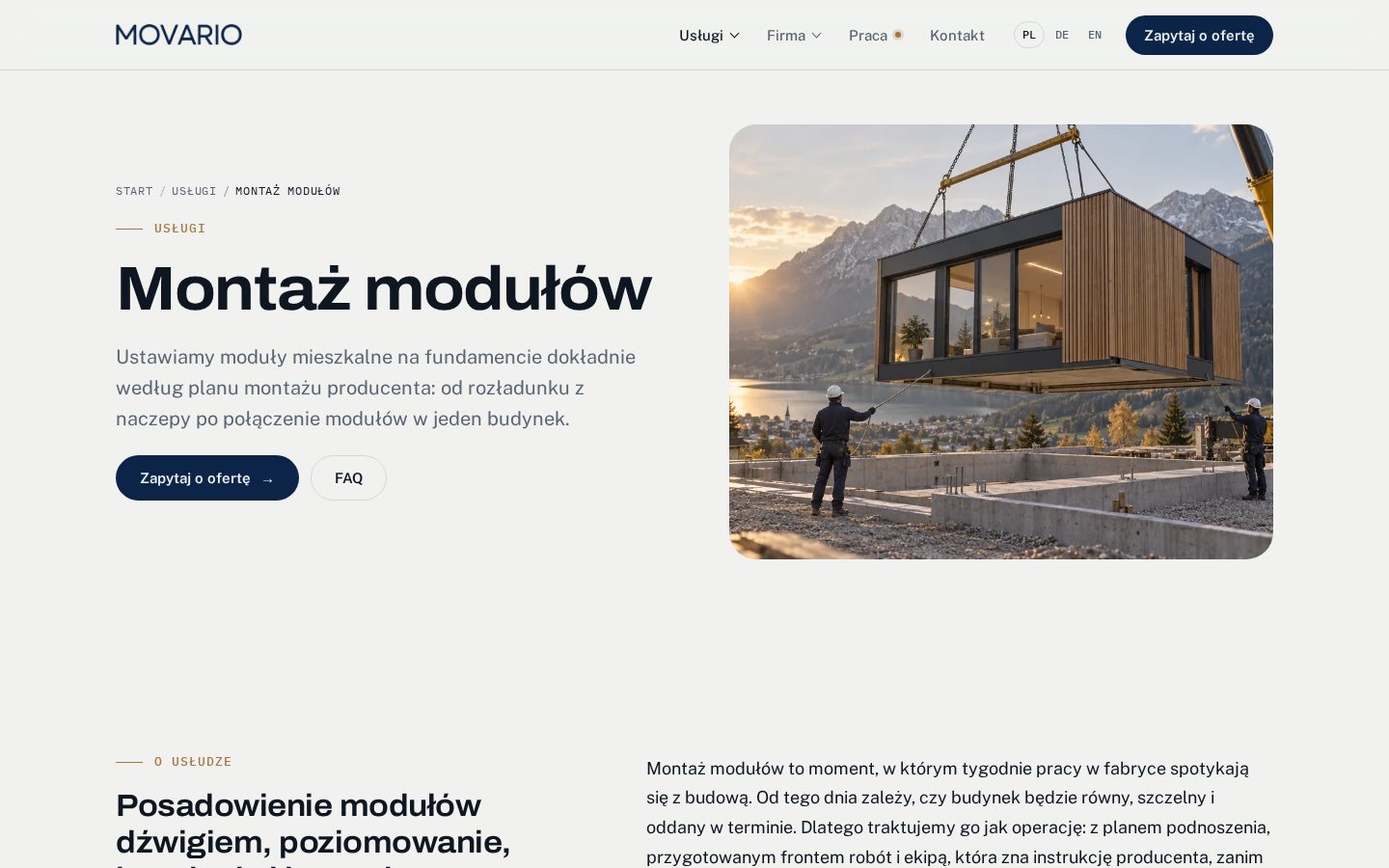 Podstrona usługi: montaż modułów